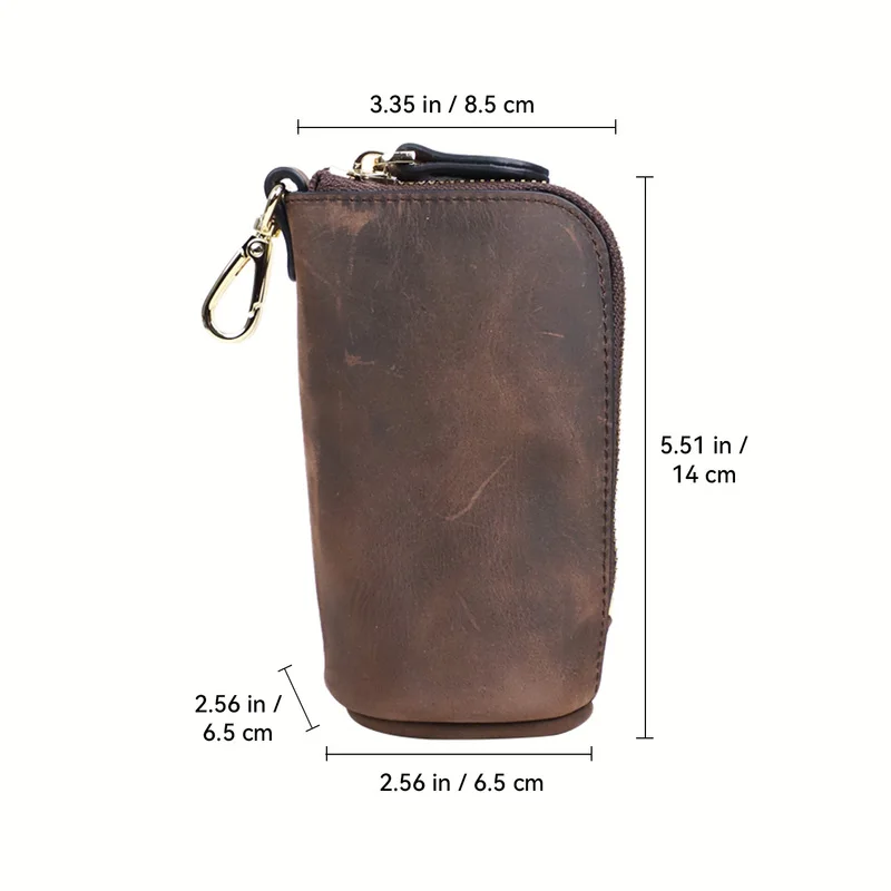 Handmade Crazy Horse Leather Key Bag For Men Large Capacity Coin Purse with Waist Button Cowhide Money Bag