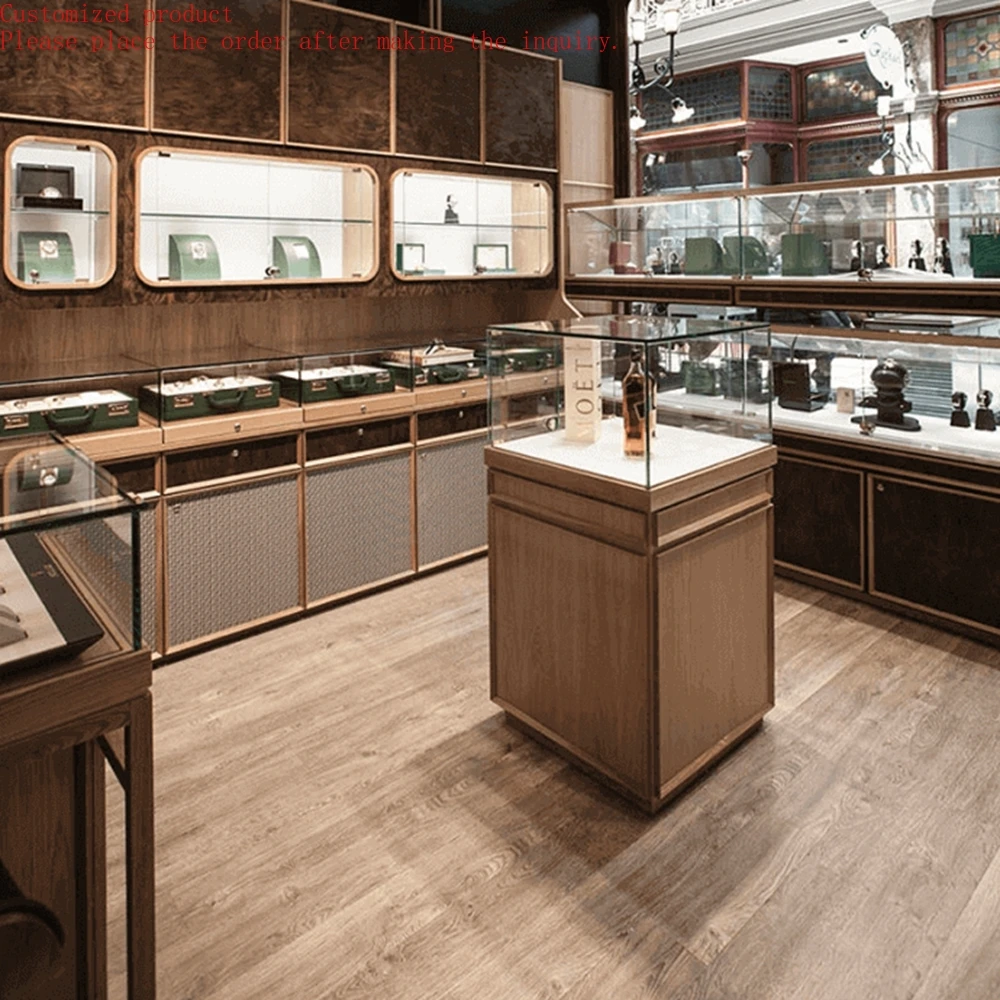 

Custom.Wooden High-end Corner Jewelry Display case Lockable Wall-Mounted Jewelry Cabinet with Glass Front