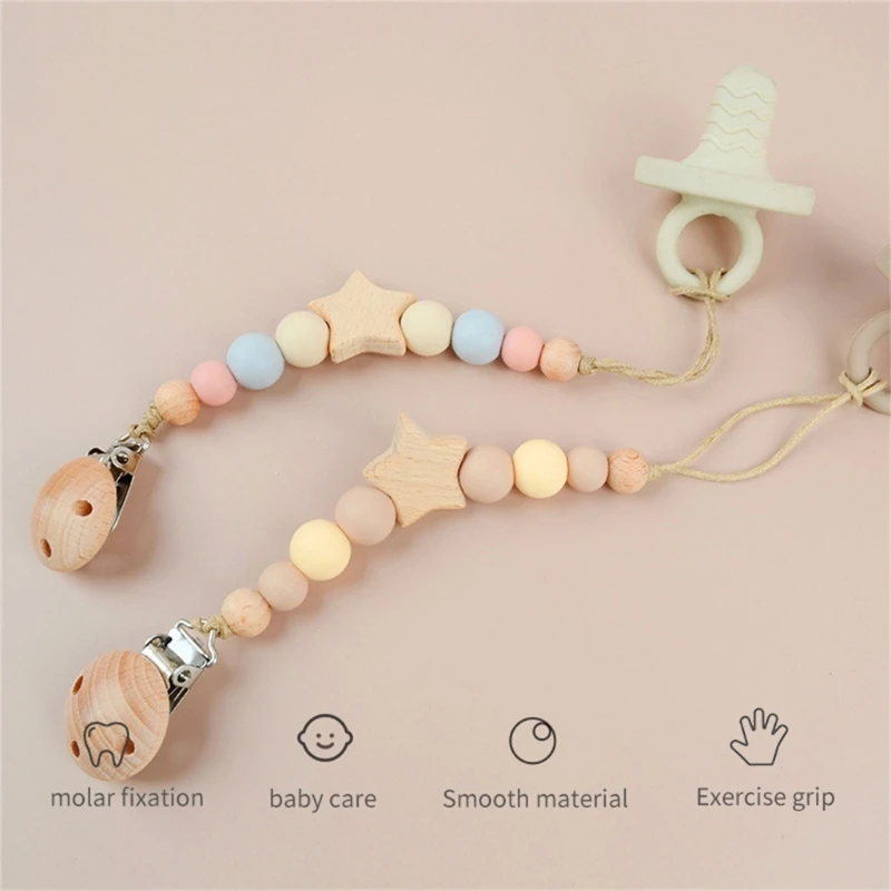 Pacifier Clip Paci Holder Baby Boys Girls Teething Beads Binky Clip Gift Dropship