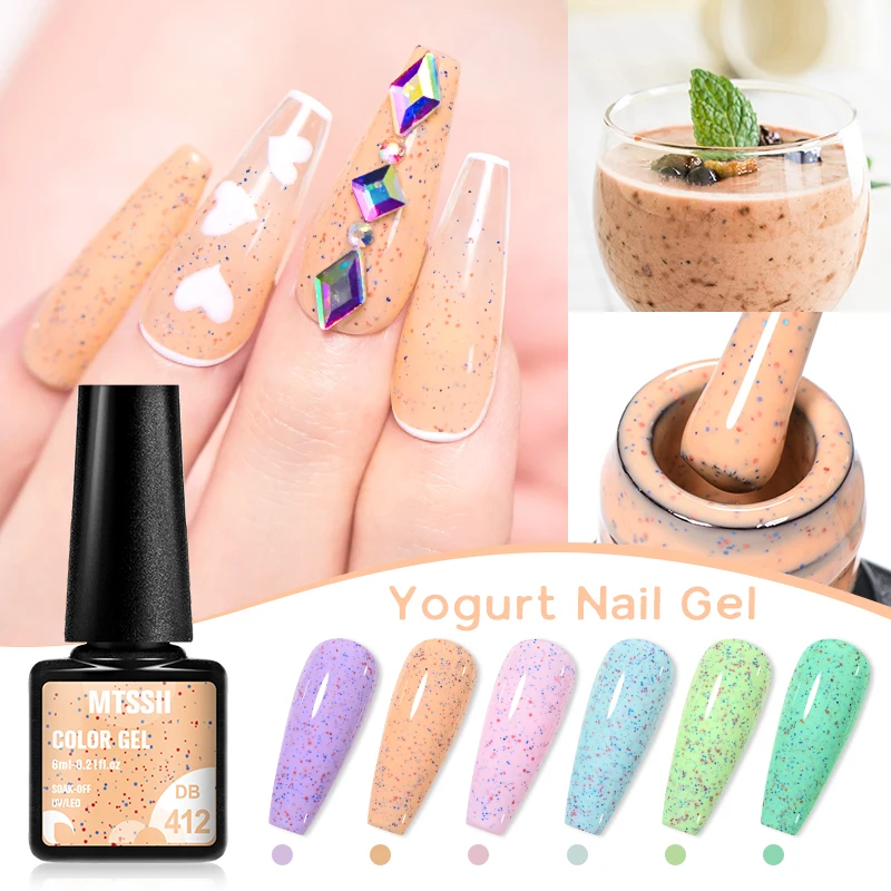 Mtssii 2/4/6 Stuks Zoete Diy Yoghurt Gel Nagel Ei Effect Gel Nagellak Doorweekt Van Basis Top Lak Met Kleurrijke Dot Effect Gel