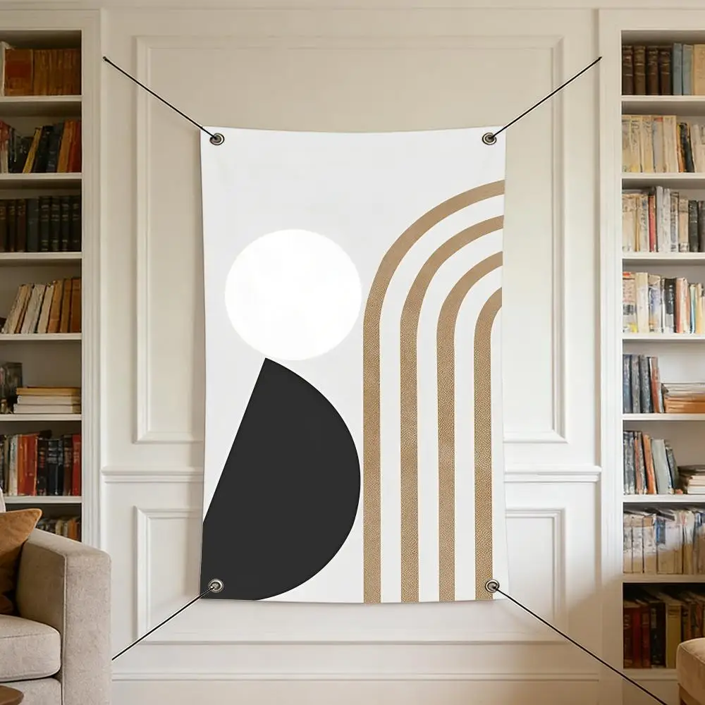 Beige Geometric Art Flags Are Suitable for Outdoor Camping, Live Streaming, Music Festivals, Home Décor, and Parties