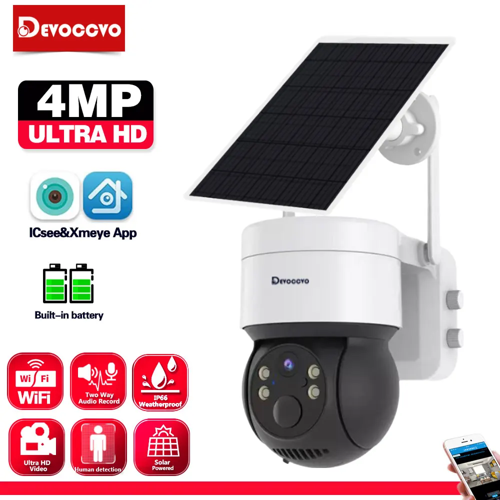 

4MP Outdoor Wifi Solar PTZ IP Camera Color Night Vision 2 Way Audio Wireless Battery Powered CCTV Surveillance Security Camera