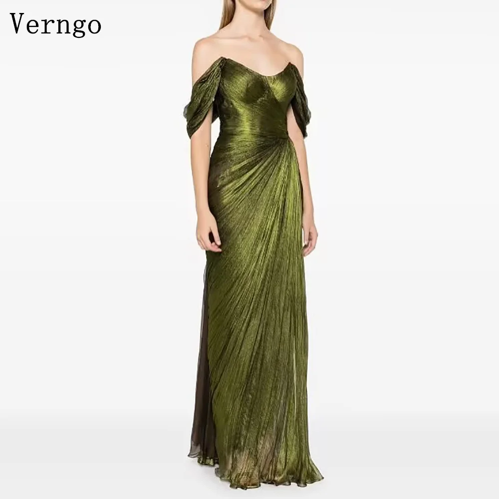 

Verngo Green Tulle Shiny Evening Dress Off The Shoulder A Line Slim Prom Gowns Women Elegant Floor Length Party Dress Customized