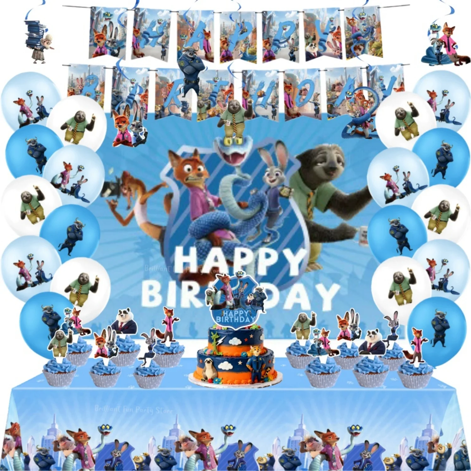 

Набор украшений на день рождения Zootopia включает баннер, воздушный шар, топпер для торта, фон, подвесная скатерть с завитками для детей, товары для вечеринок