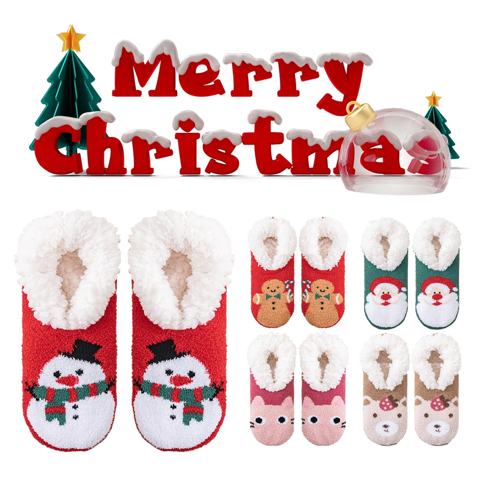 Christmas Plush Socks Non-Slip Floor Socks Comfortable Cute Sleeping Socks Thickened Winter Socks Shoes for Indoor