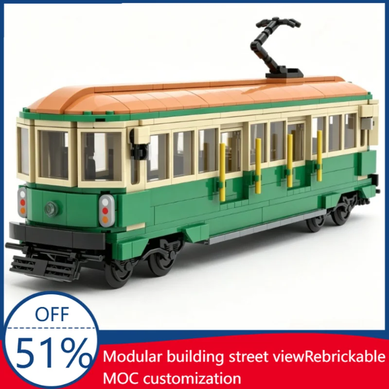 NEW 635 PCS MOC City Tram Vehicle Model Custom Building Blocks DIY Educational Assembly Toy For Collection Display Birthday Gift
