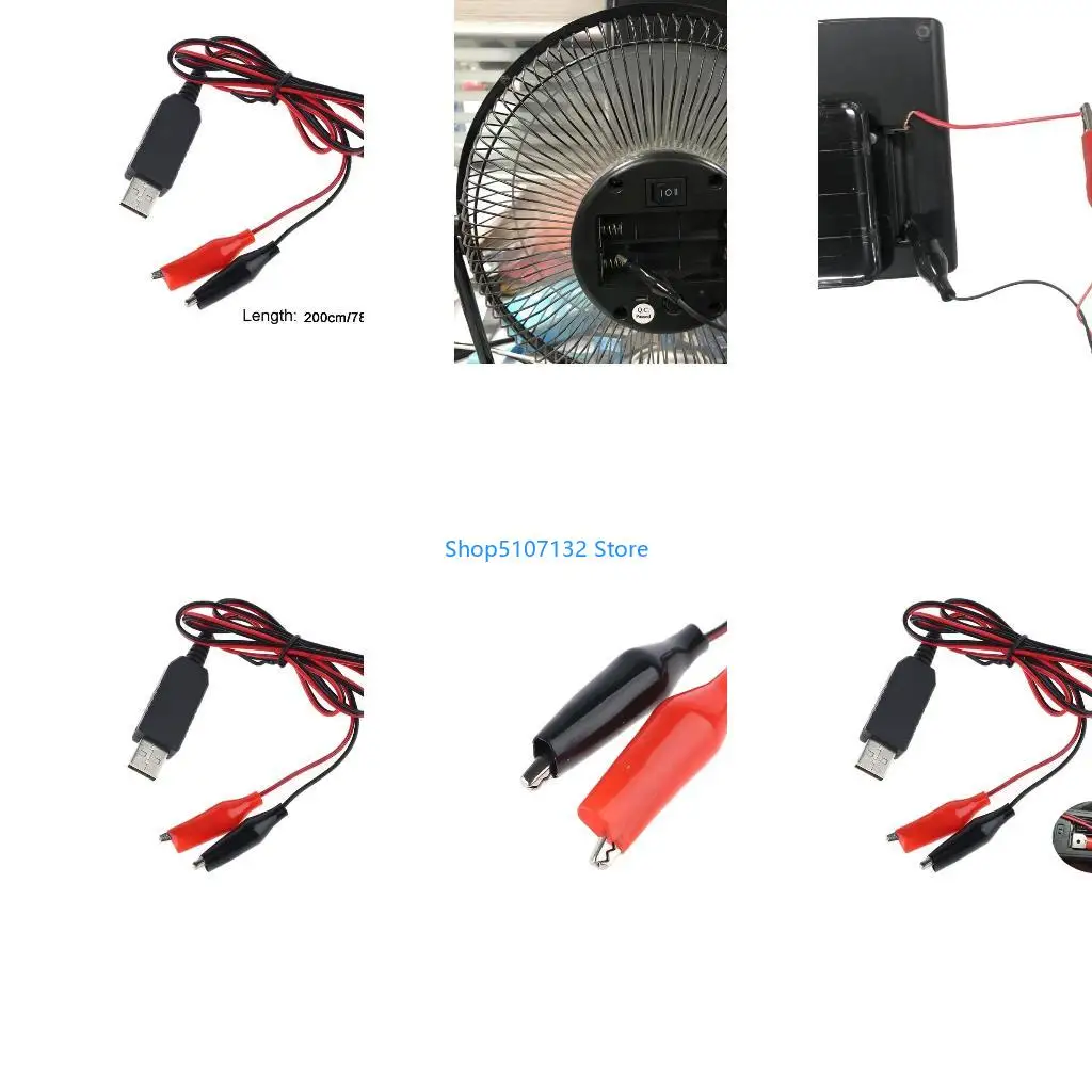 87HD Universal 2m 5V USB to for DC 1.5V 1A Clip Converter Power Supply Cable for Clock Thermometer and more 1.5V device