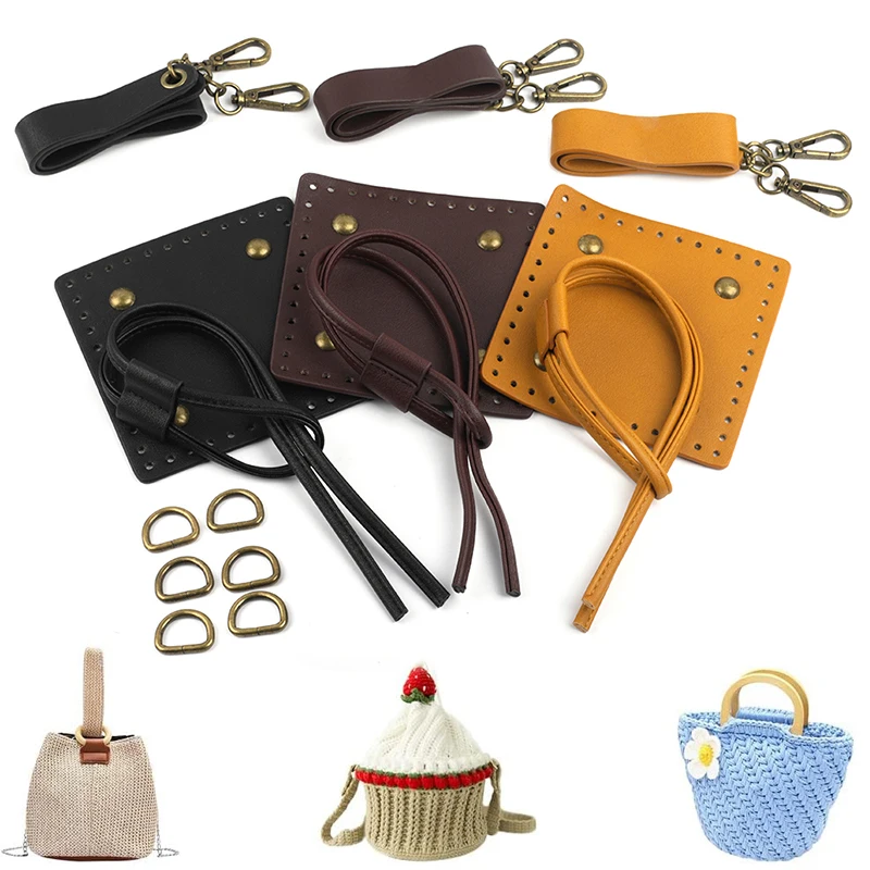 Leather Bag Strap Bottoms Woven Bags Set DIY Crochet Handmade Shoulder Handbag Handles knitting Purse Base Making Accessories