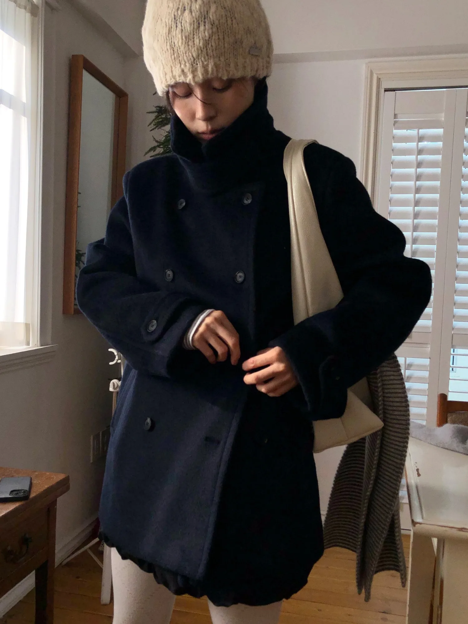 

Корейское двубортное хлопковое шерстяное пальто в стиле ретро, женское осенне-зимнее модное пальто Ele Aosphere