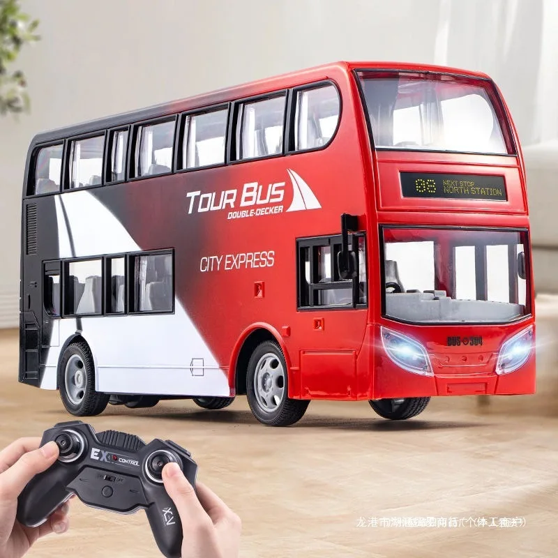 Large Double Decker Remote Control Bus Rechargeable Wireless Controller Realistic Toy With LED Lights Engine Sound For Kids Boys