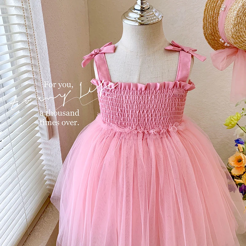 Kids costumes Flower girls tulle dress girls wedding tutu dress formal dress ceremonial dress yarn Suspenders dress