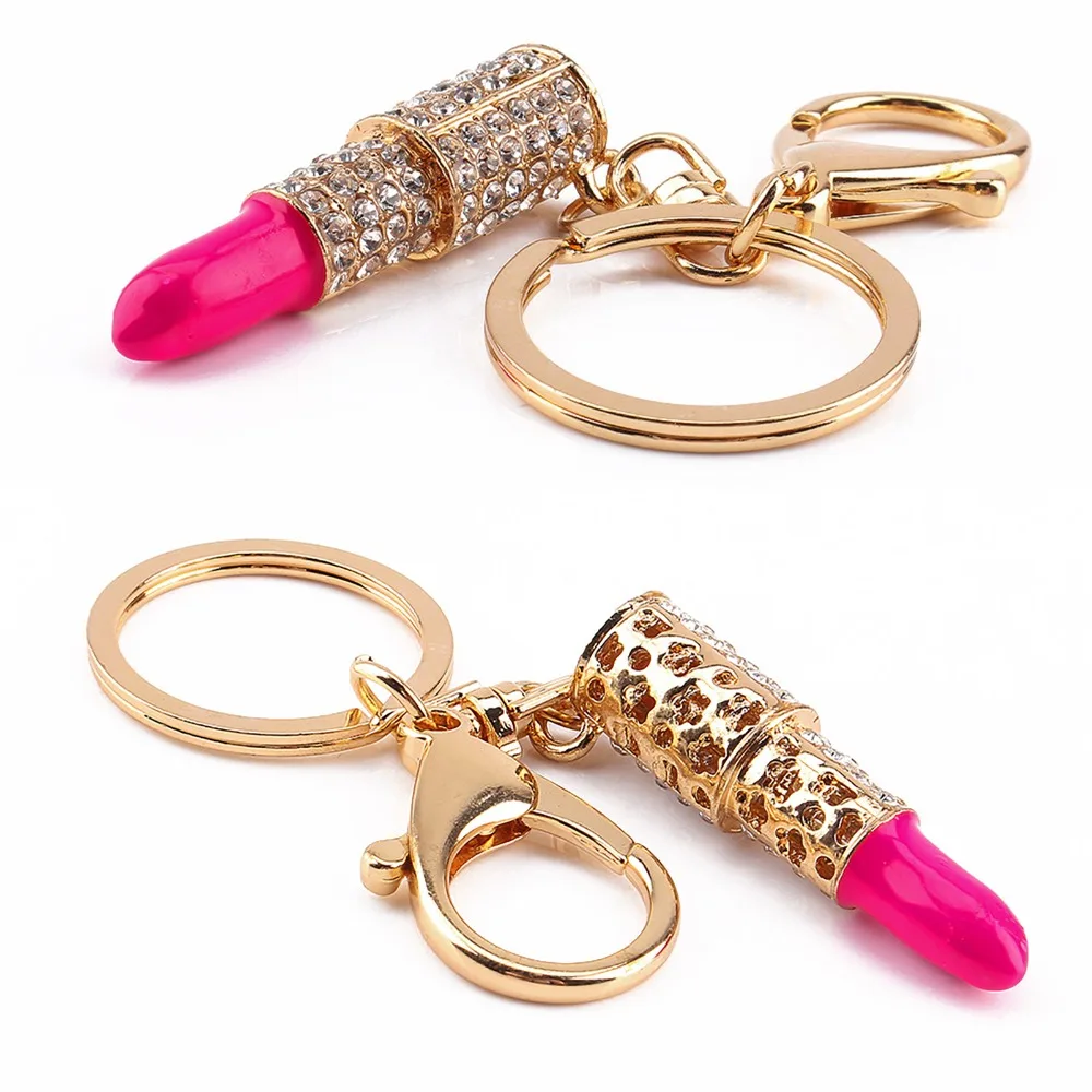 Key Chain Rhinestone Decoration Lipstick Keyring Lipstick Elegant Rhinestone Keychain Pink Lipstick Keychain Handbags Accessory