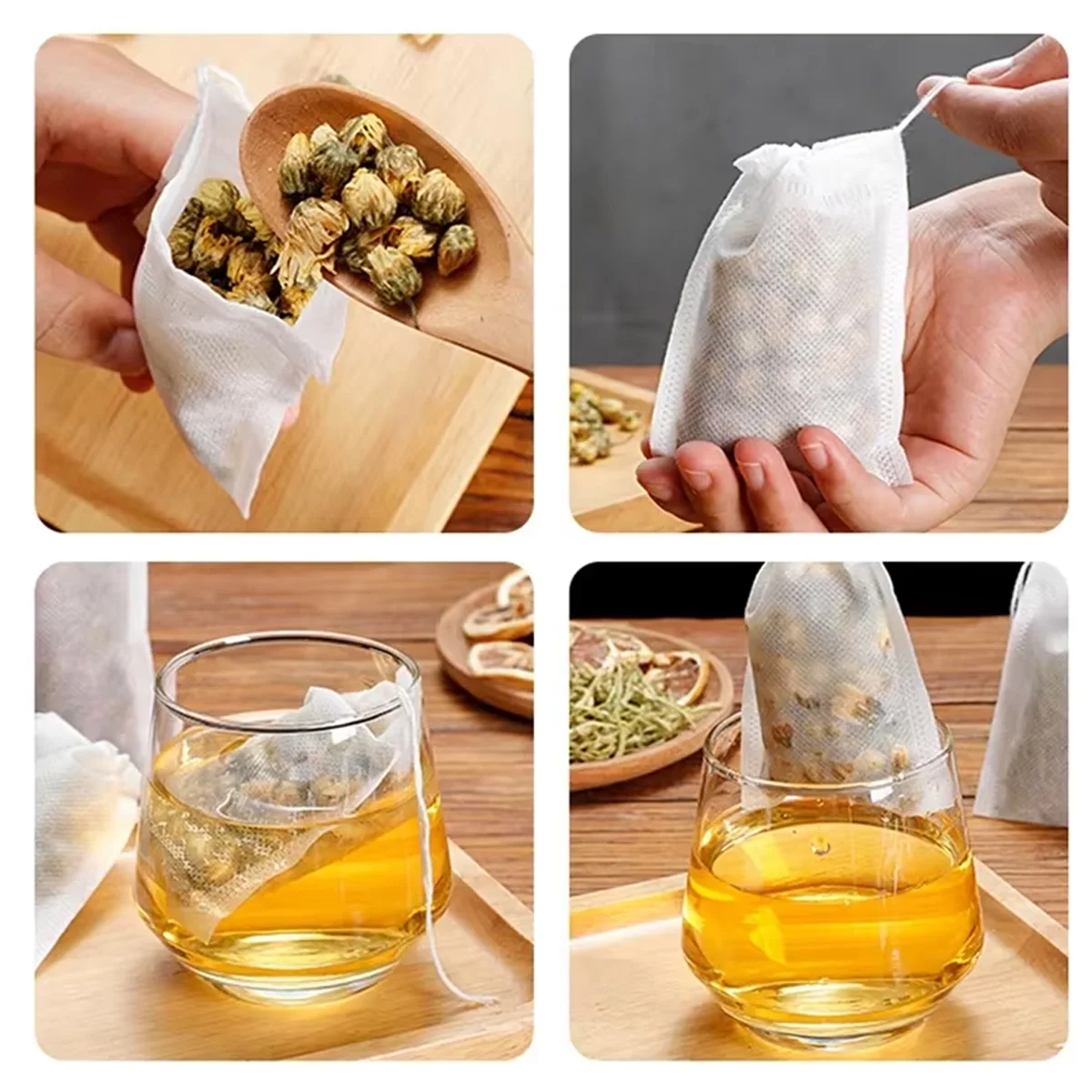 Empty Tea Filter Bags Disposable Drawstring Infuser Pouches for Loose Leaf Tea Herb Spice Coffee Home Kitchen Brewing Supplies