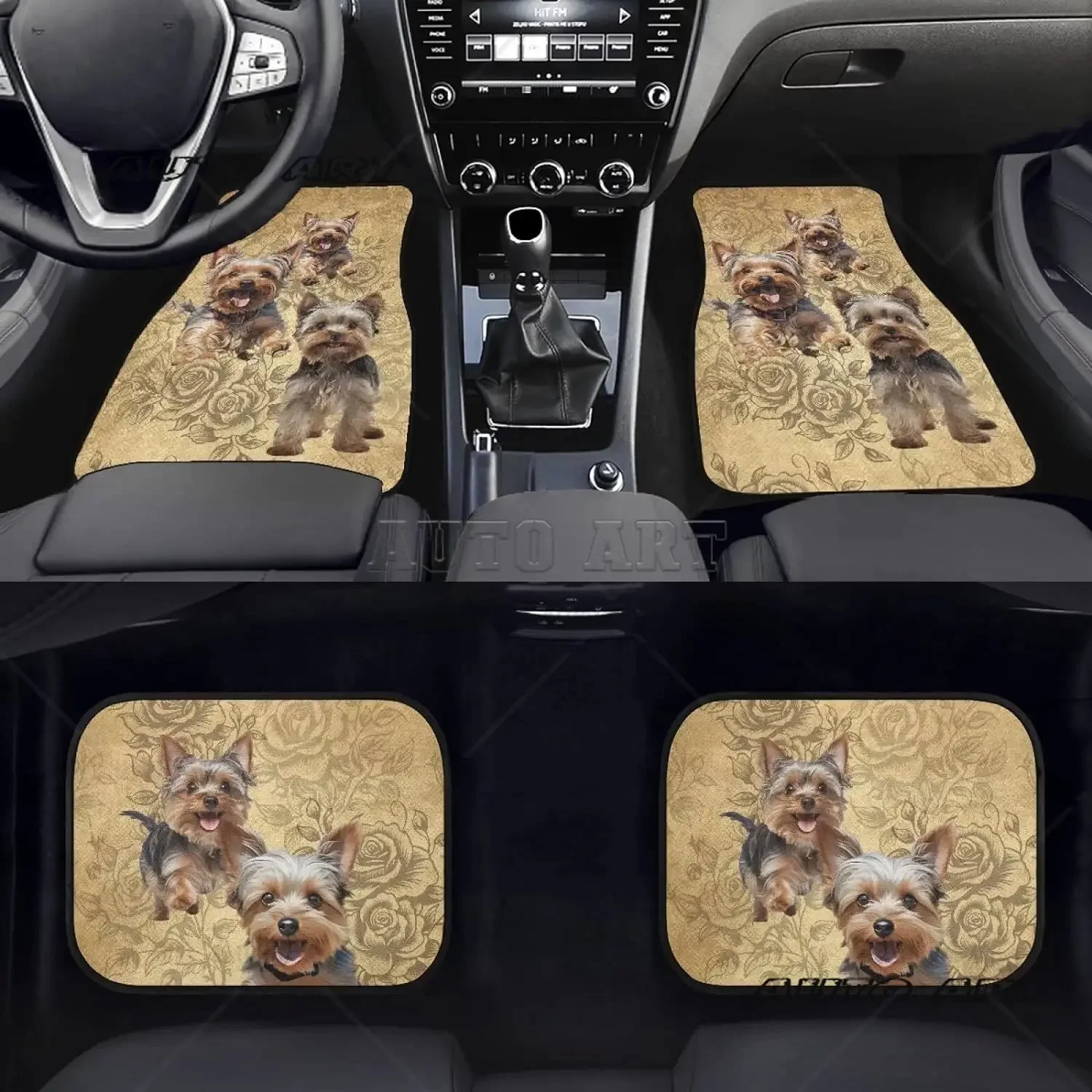 Yorkshire Dog Floral Car Floor Mats Universal Car Front Rear Floor Foot Mats 4-Piece Full Set with Non-Slip Backing Car