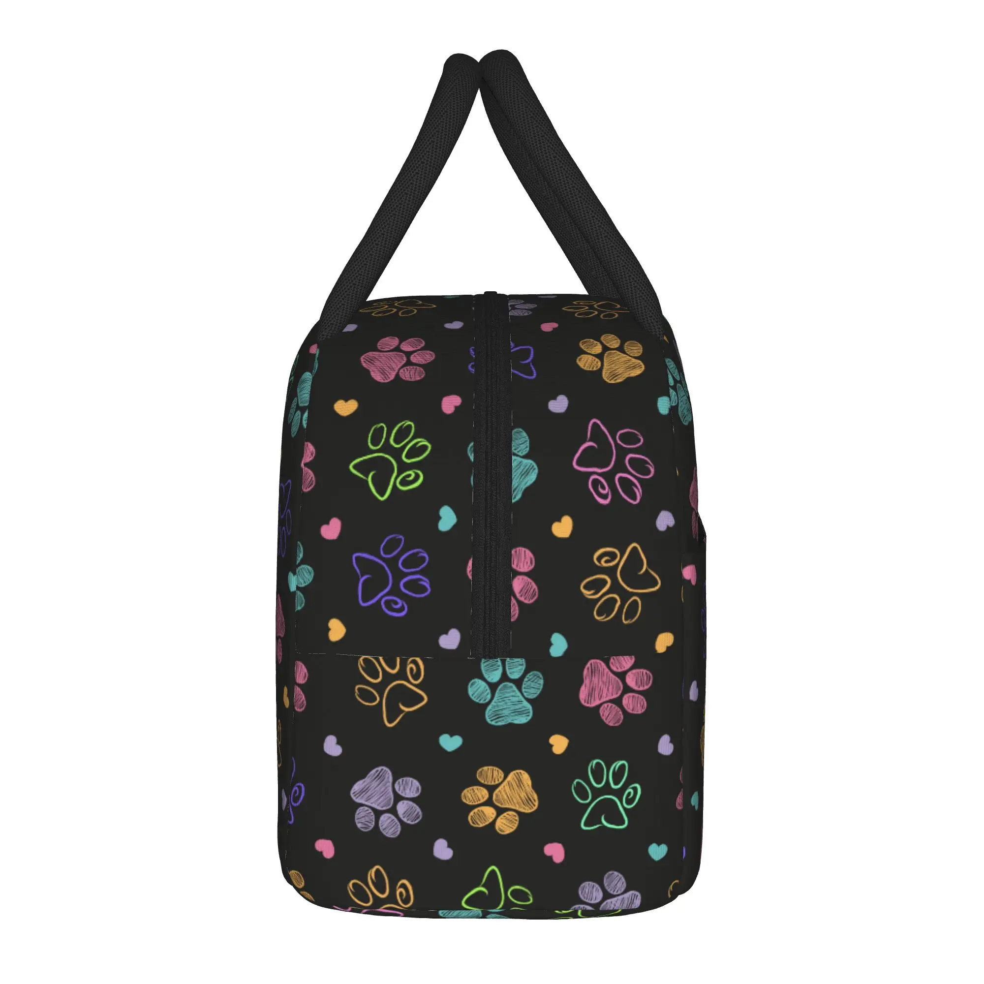 Colorful Doodle Paw Print Insulated Lunch Bags Cooler Bag Reusable,Lunch Container Dog Cat High Capacity Tote Lunch Box Food Bag