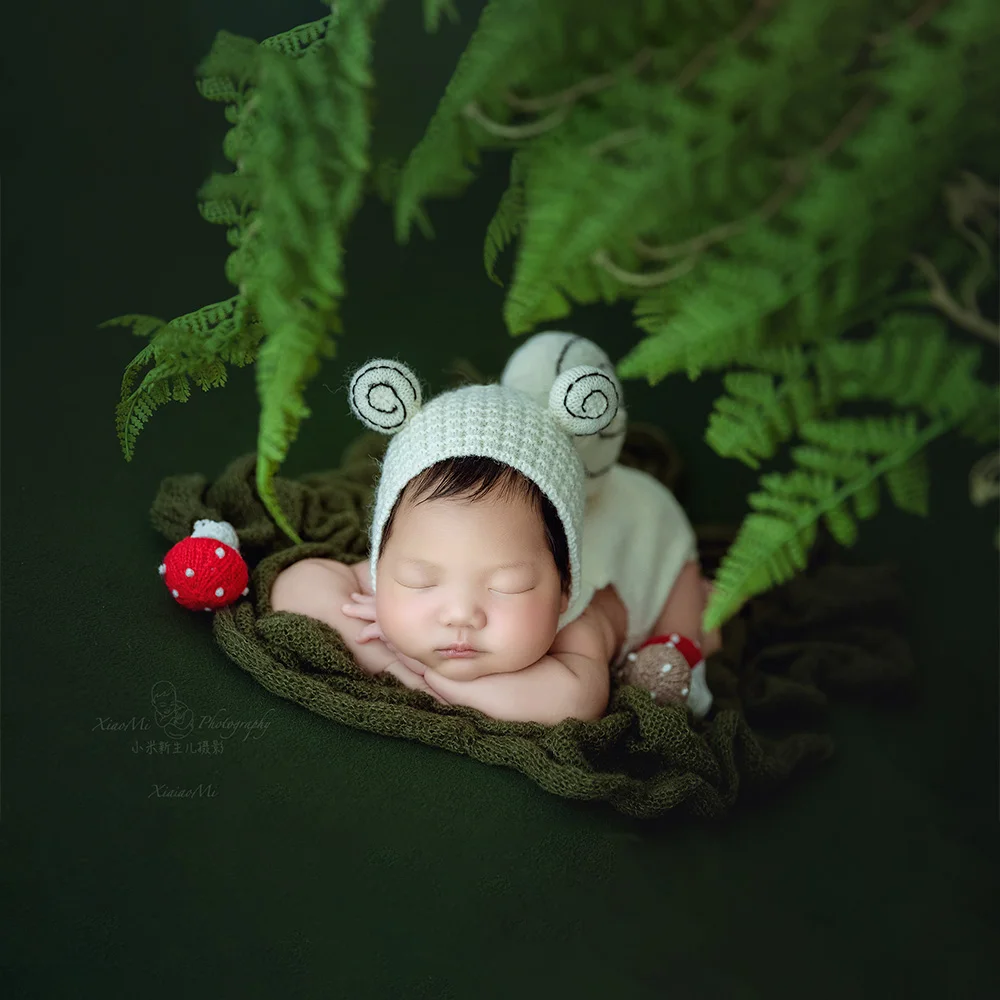 Traje temático caracol para fotografia bebê, macacão de malha, chapéu envoltório cobertor, cogumelo crochê, estúdio photoshoot adereços, roupas fotografia, 1 mês