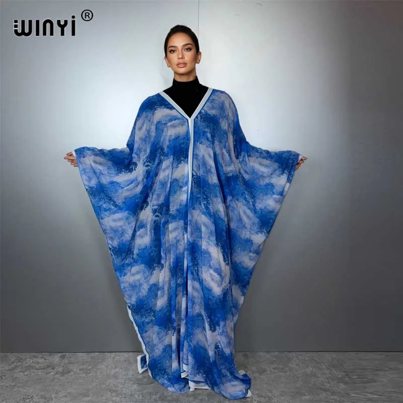 WINYI scollo a V nuovo abito sexy arabo tradizionale stampa donna vacanza allentata spiaggia cover up festa caftano abaya dubai lusso
