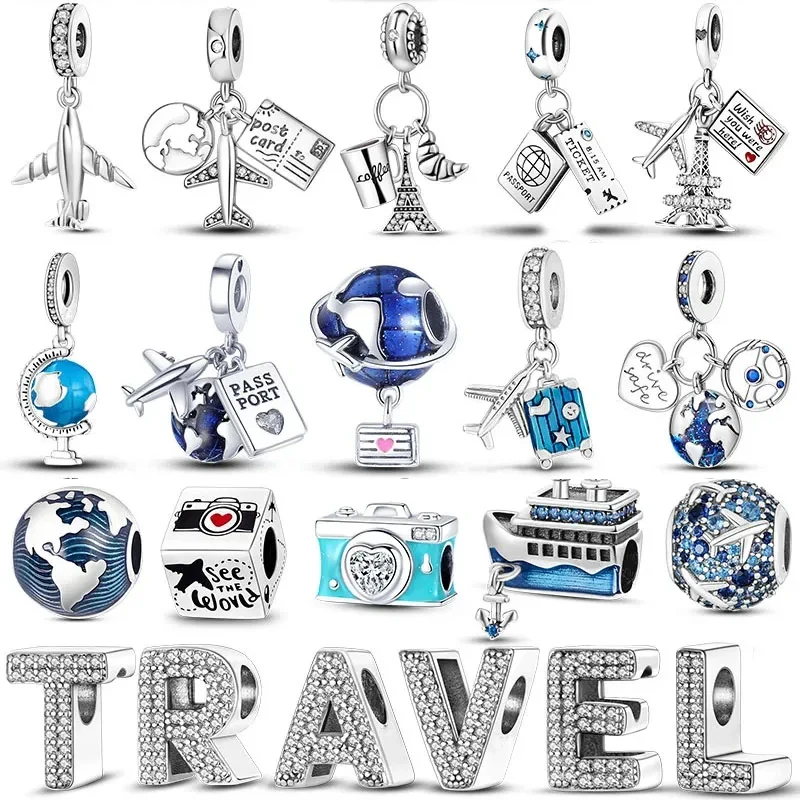 

Charm Silver Plated Travel Airplane Earth Beads Pendant Fit Original Pandora Bracelet Diy Fine Jewelry Charms