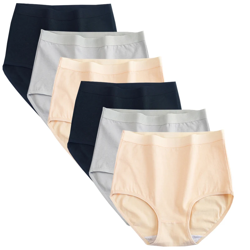 

6 шт., женские трусики из чистого хлопка, однотонное нижнее белье для девочек больших размеров, дышащие трусы, женские трусики, женские удобные трусы с высокой талией