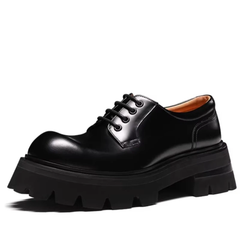 Men's Dress Shoes British Style Banquet Wedding Groom Derby Shoes Man Genuine Leather Thick Soled Casual Height-increasing Shoes