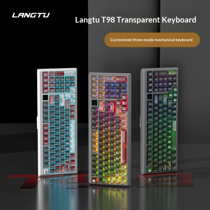 Bestseller T98 Tri-Mode Mechanical Keyboard Customizable Hot-Swappable Full Nkro Mini Function Display For Gaming And Office Use