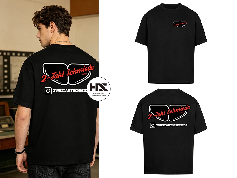2026 new Summer 2-Jakt Schmiede Men's Oversized T-Shirt, Twin Cylinder Engine Graphic, Cotton Biker Streetwear For Everyone