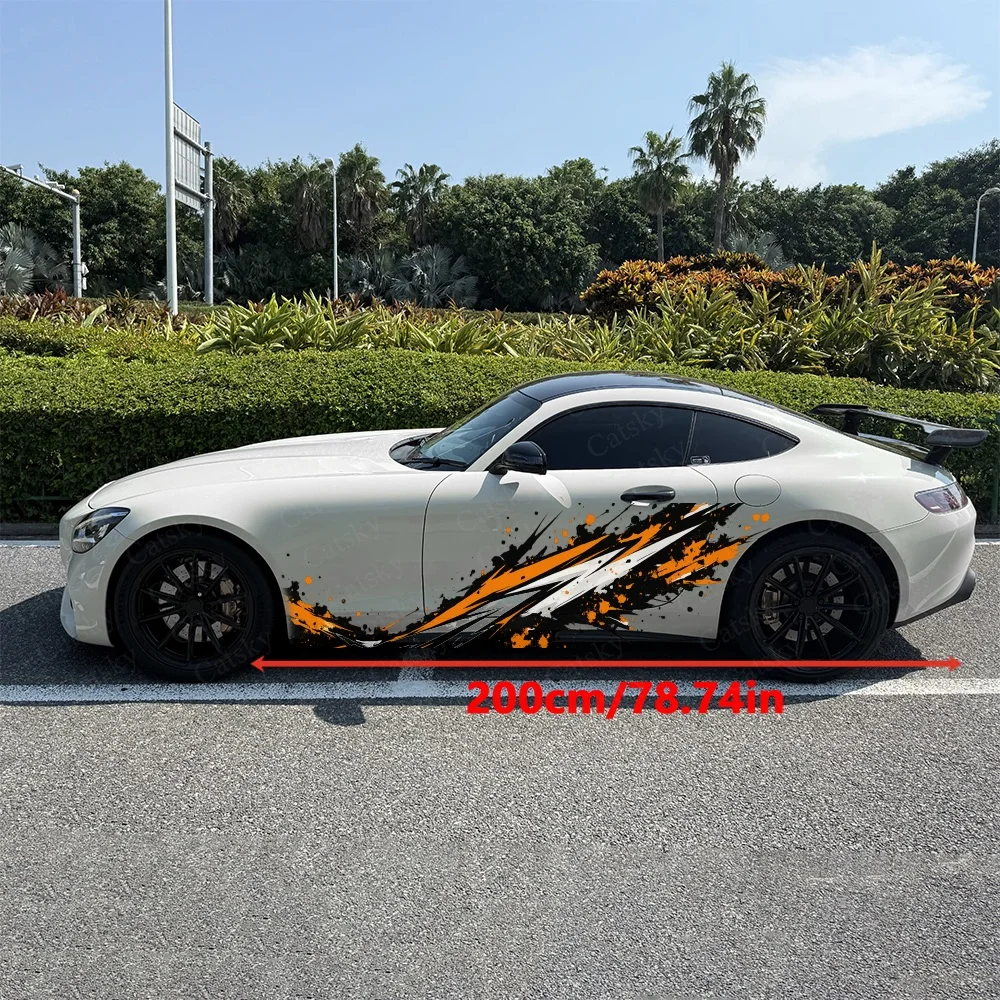 2Pcs Orange and Black Splatter Design Car Body Side Stickers, Automotive Door Side Graphics for Cars, Car Decoration Accessory