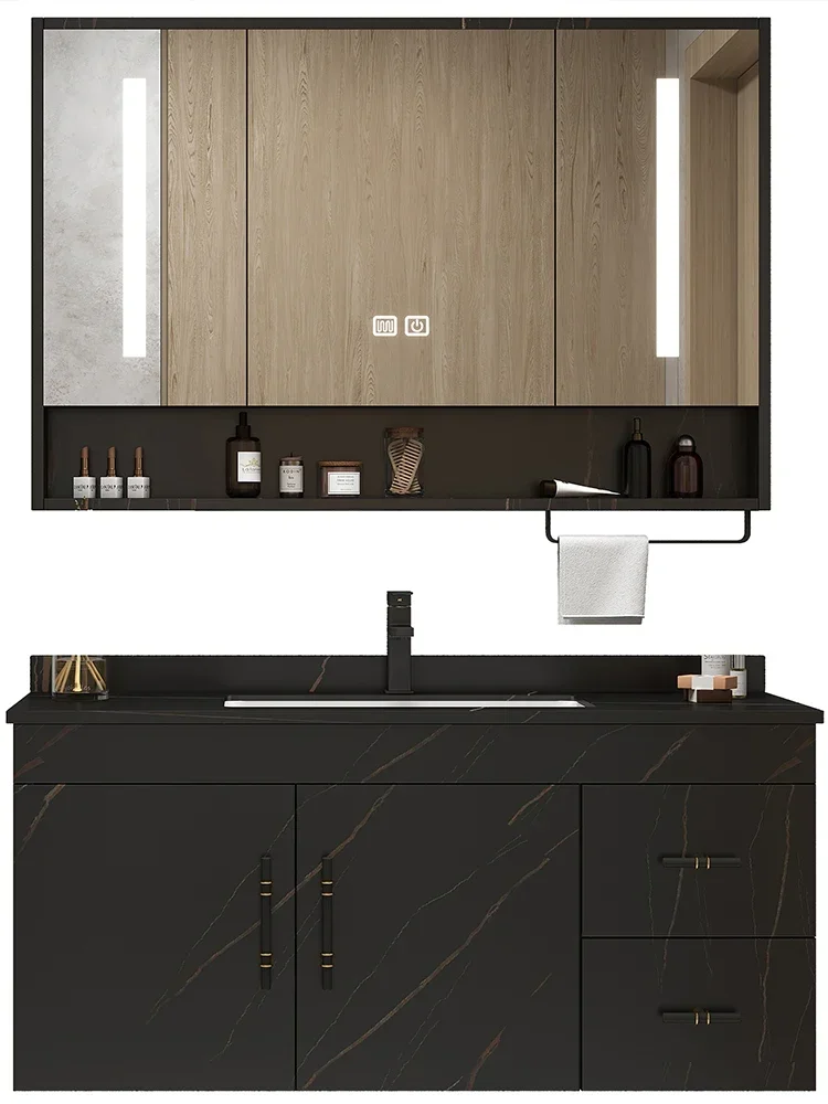 Light Luxury Rock Plate Bathroom Cabinet Combination Solid Wood Modern Simple Bathroom Wash Table, Hand Wash Basin Cabinet Set