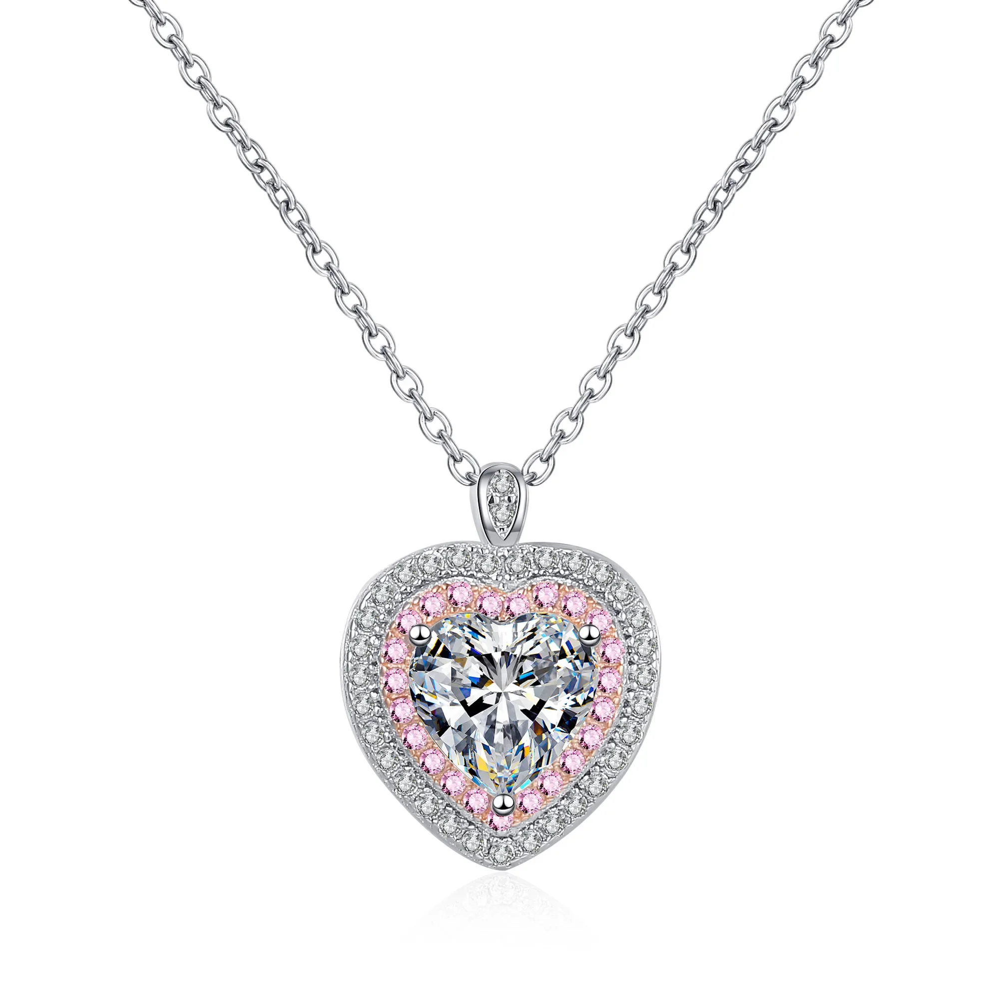 LORIELE 1ct Heart Moissanite Necklace for Women Pink Chain Sterling 925 Silver Jewelry Set Birthday Gift Lad Diamond Pendant GRA