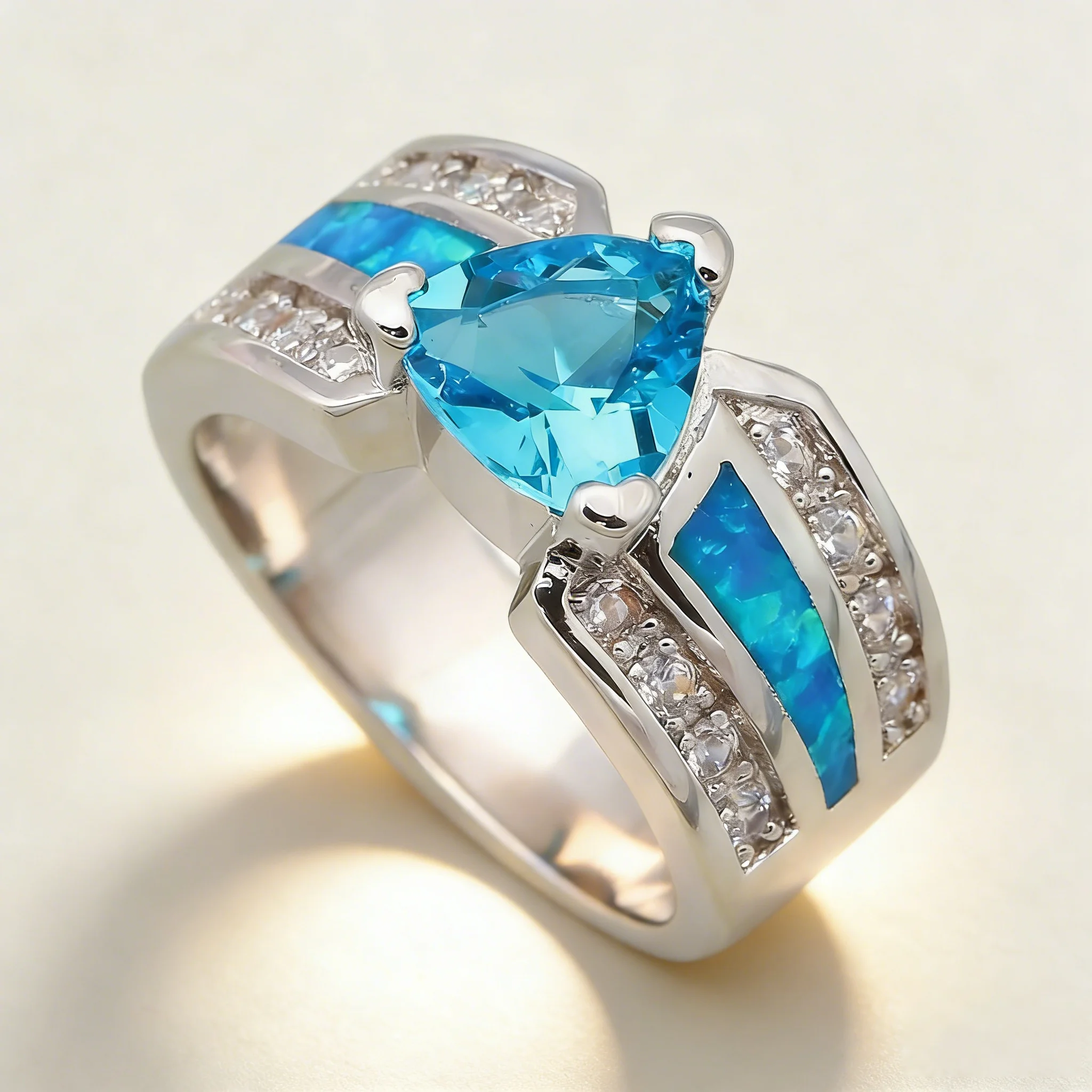 

Hot Sale White K Plated Beautiful Colorful Zircon & Fire Opal Fashion Jewelry For Women Cocktail Vintage Ring Couples Gifts