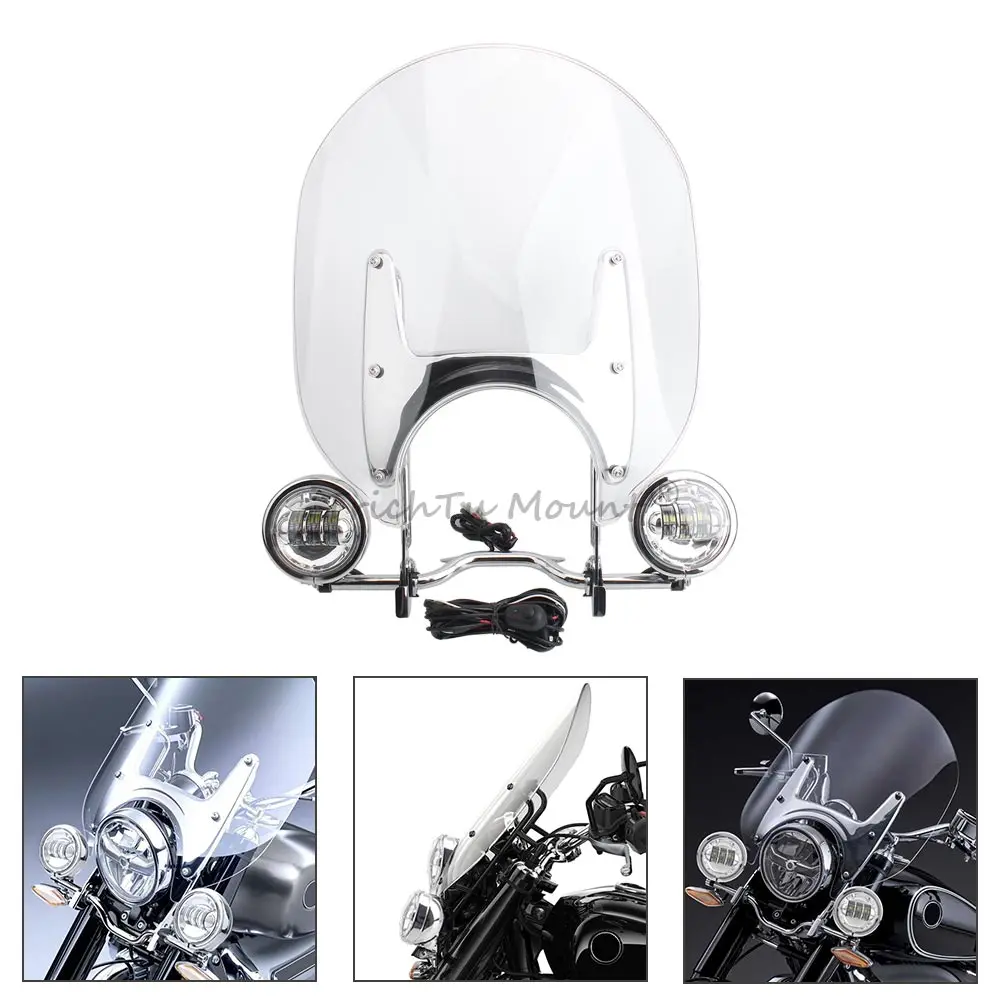 Motorcycle Windscreen Bracket Additional Headlight Windshield w/ Fog Light Kit For BMW R18 100 Years Classic 2020-2024 Accessory