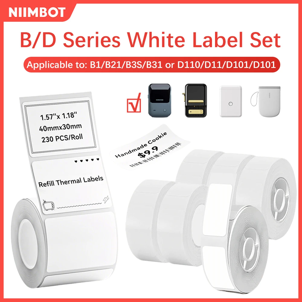 Niimbot White Label Paper Roll Thermal Self-adhesive Labels Printer Stickers For Niimbot B1 B21 B3S D110 Mini Portable Printer