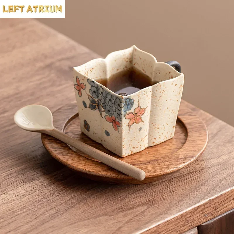 76ML Blue and White Flint Red Creative Coffee Cup Gold-painted Hydrangea Square Cup Ceramic Tea Cup Coffee Mug with Gift Box