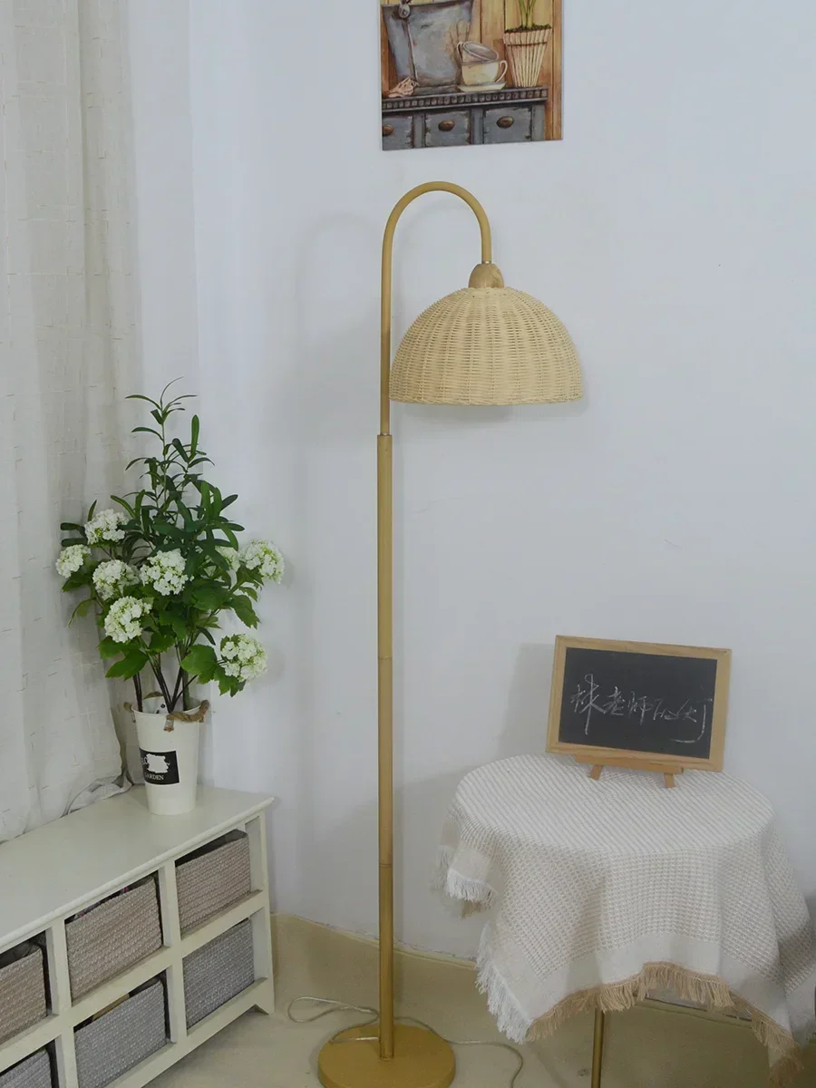 Living Room Sofa Edge Retro Nordic Homestay Bedroom Study Log Cream Style Bedside Japanese Rattan Floor Lamps
