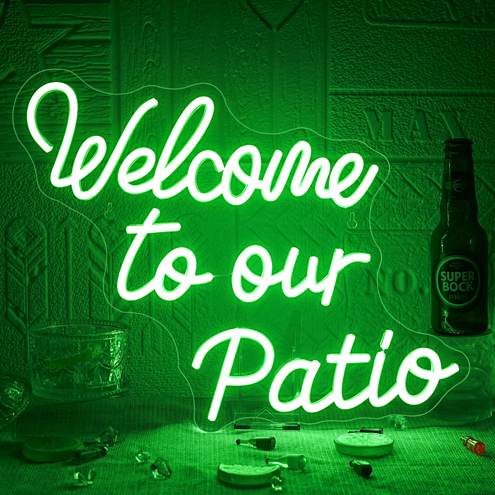 Welcome To Our Patio Neon Sign For Wall Decor Green Letter 5/12V USB With Dimmable Switch For Bedroom Wedding Party Home Decor