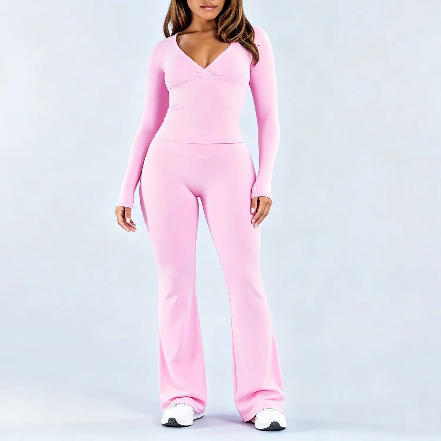 2-Piece Popular Neck Hanging Vest yoga Suit Set, Women's Slim Fit micro Flared Pants Sports Outdoor Running Fitness Suit