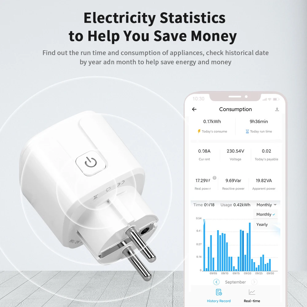 Tuya 20A Wifi ue inteligentna wtyczka przełącznik AC 85 - 220V pilot Timer Outlet automatyka praca z Alexa Google Home Yandex Alice