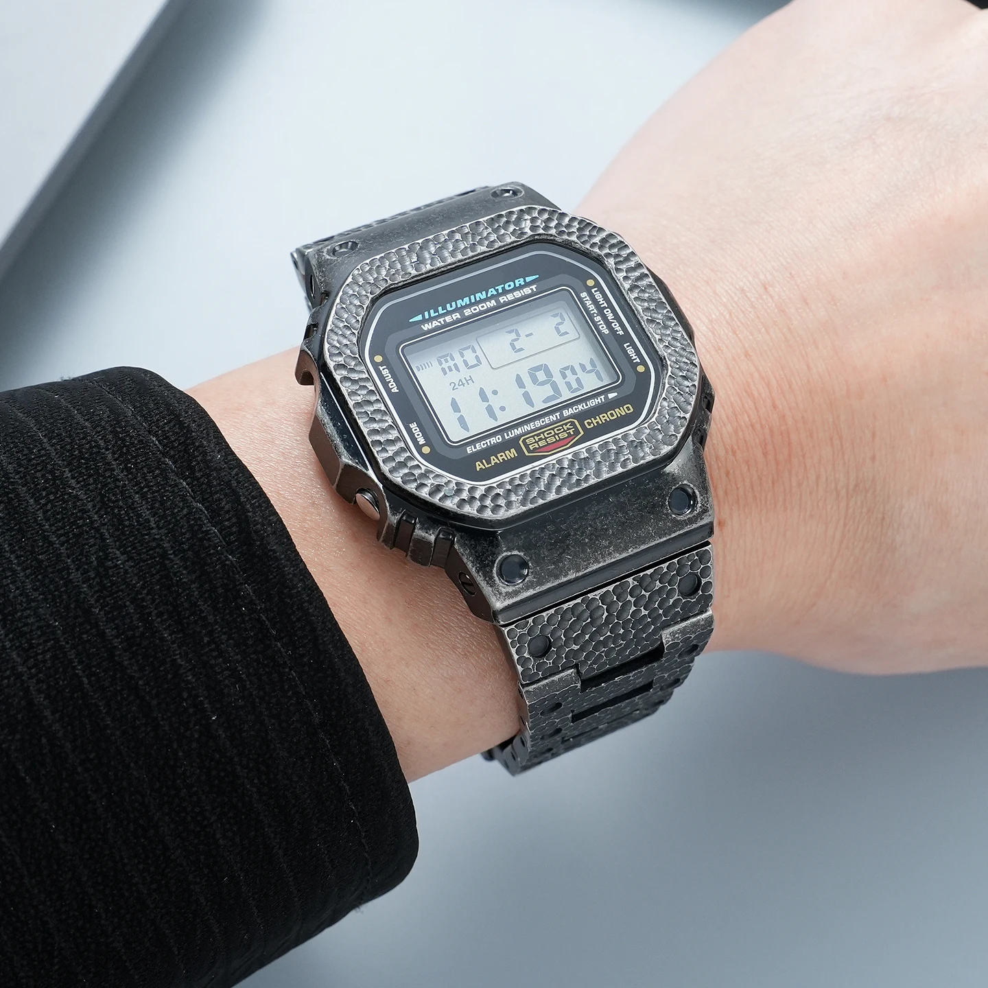 Modified GA-2100 stainless steel strap+case set for Casio DW5600 GMW-B5000 solid special titanium alloy case hammer pattern case