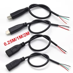 USB Type C Male Female Plug Power Supply Charger Connector 2 Pin 4 Pin USB-C DIY Repair Cable Welding Type Wire 0.25M 1M 2M