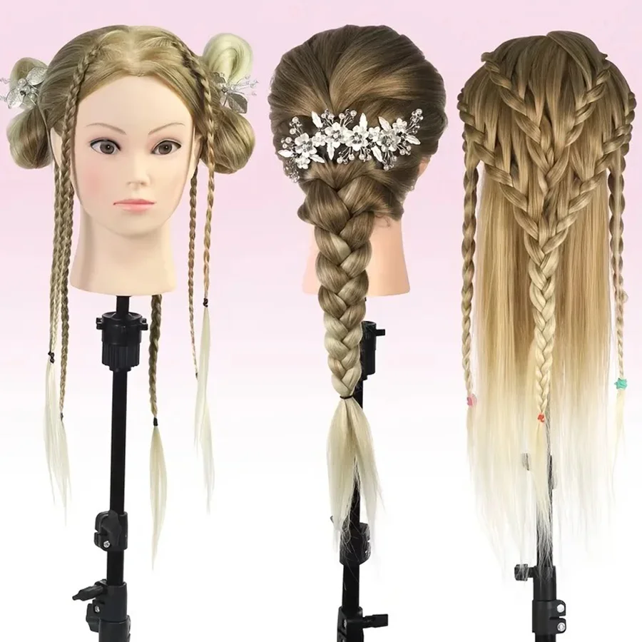 24 Inch Ombre Synthetic Hair Mannequin Head With Table Clamp Stand, Cosmetology Training Doll Head For Braiding Styling Cutting