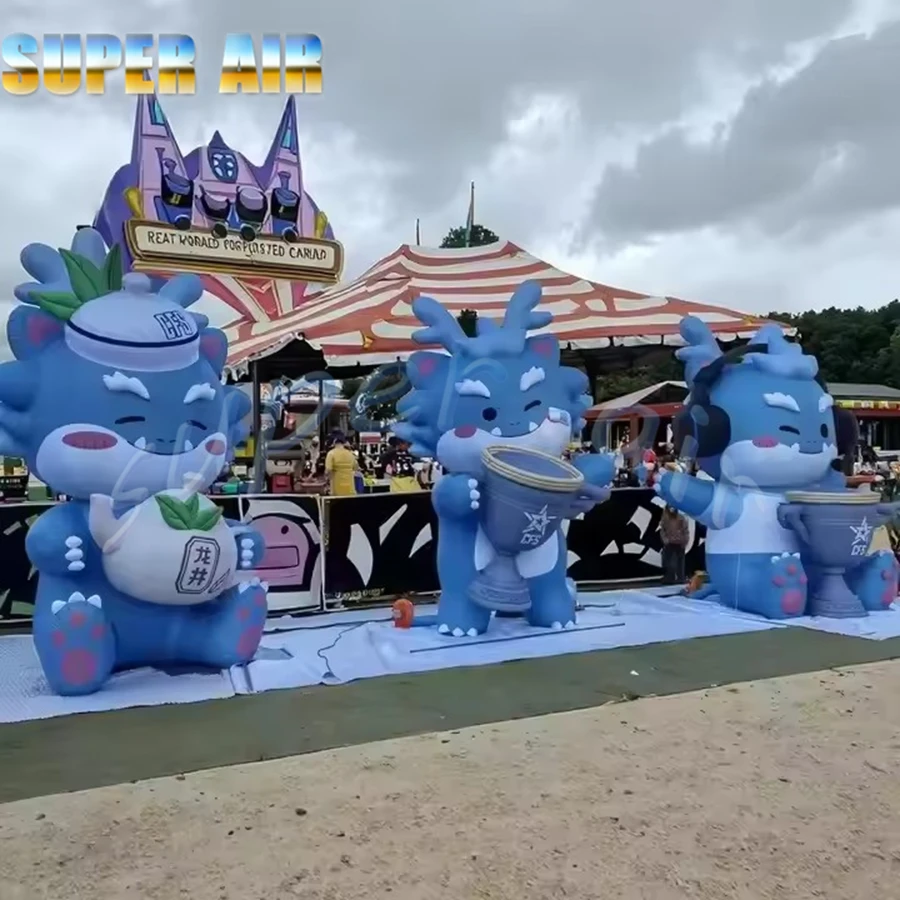 Gran oferta, bonito modelo de dibujos animados azul, mascota inflable con una taza de café para decoración de cafetería