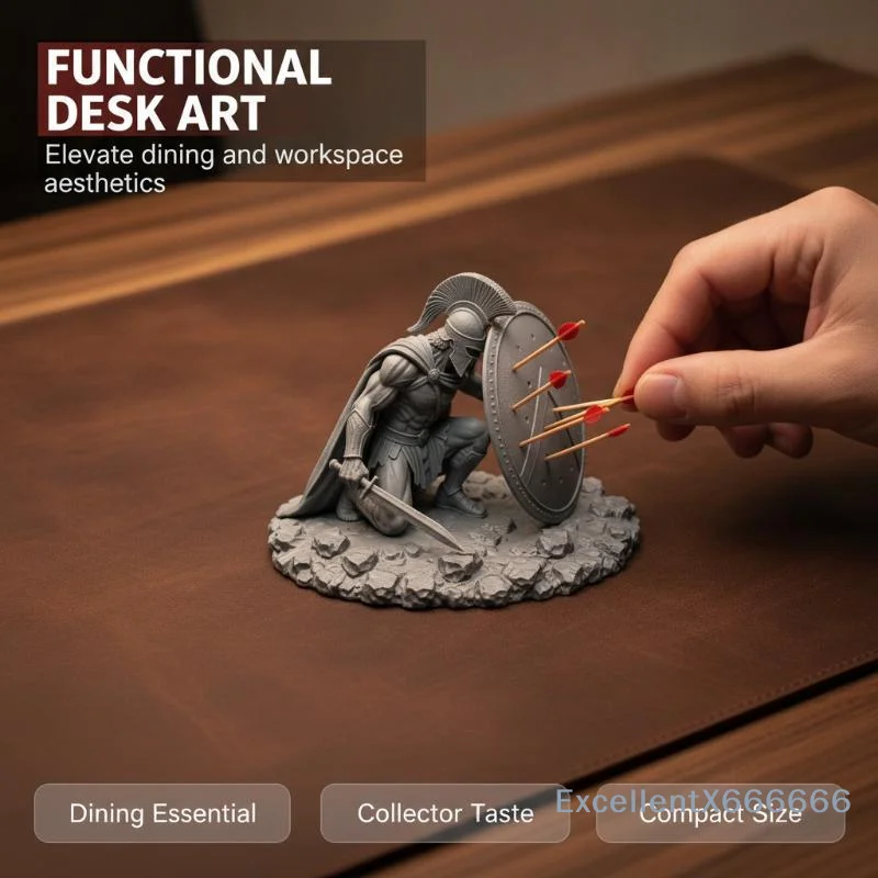 Spartan Warrior Statue Toothpick Holder Creative Greek Figurine Resin Desktop Decor for Home Living Room Restaurant