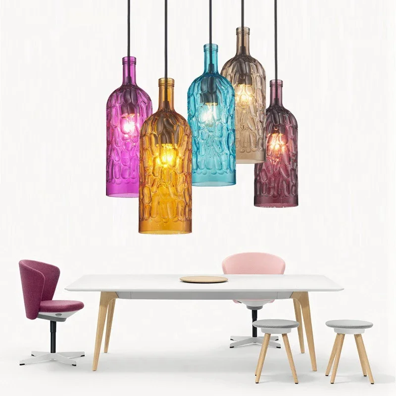 Minimalist Retro Chandelier Colored Glass Process Design Pendant Lamp for Dining Room Bar Kitchen Island LED Home Decor Lighting