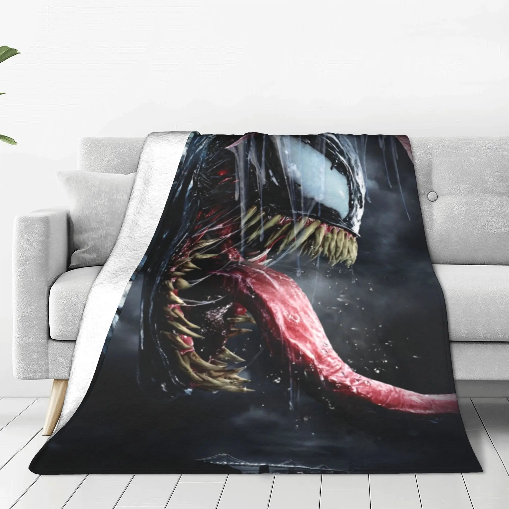 Venom Grin Comic Staring Eyes Wool Blanket Superhero Cool Creative Throw Blankets for Home 150*125cm Plush Thin Quilt Soft