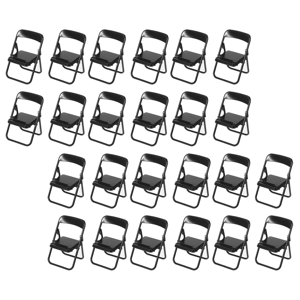 Mini Chair Phone Holder Dollhouse Folding (Black) 24pcs Foldable Tiny Prop Model Child Tablet