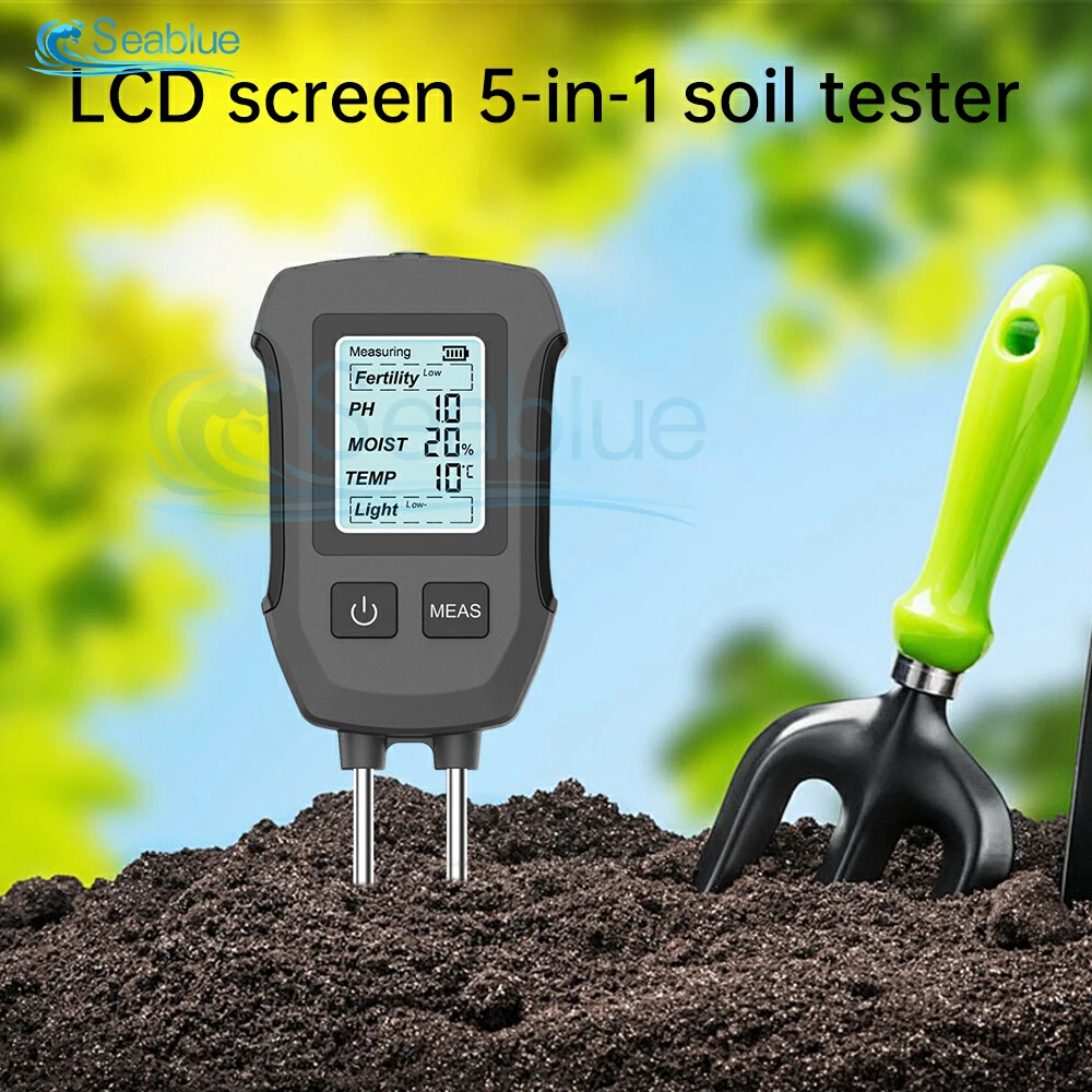 

5in1 Soil Instrument Illuminance Detector PH Digital Display Backlight Temperature and Humidity Nutrient Fertility Test Detector