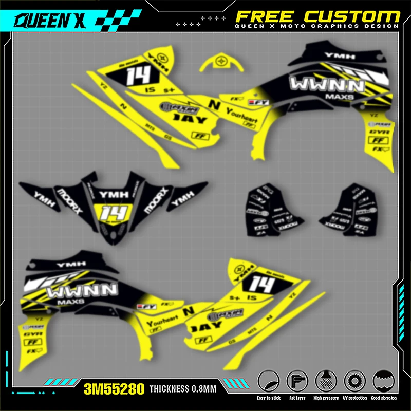 

Queen X MOTOR For YAMAHA YFZ450R ATV 2014 2015 2016 2017-2021 Full Fairing Motorcycle Graphics Decals Stickers Kits 001