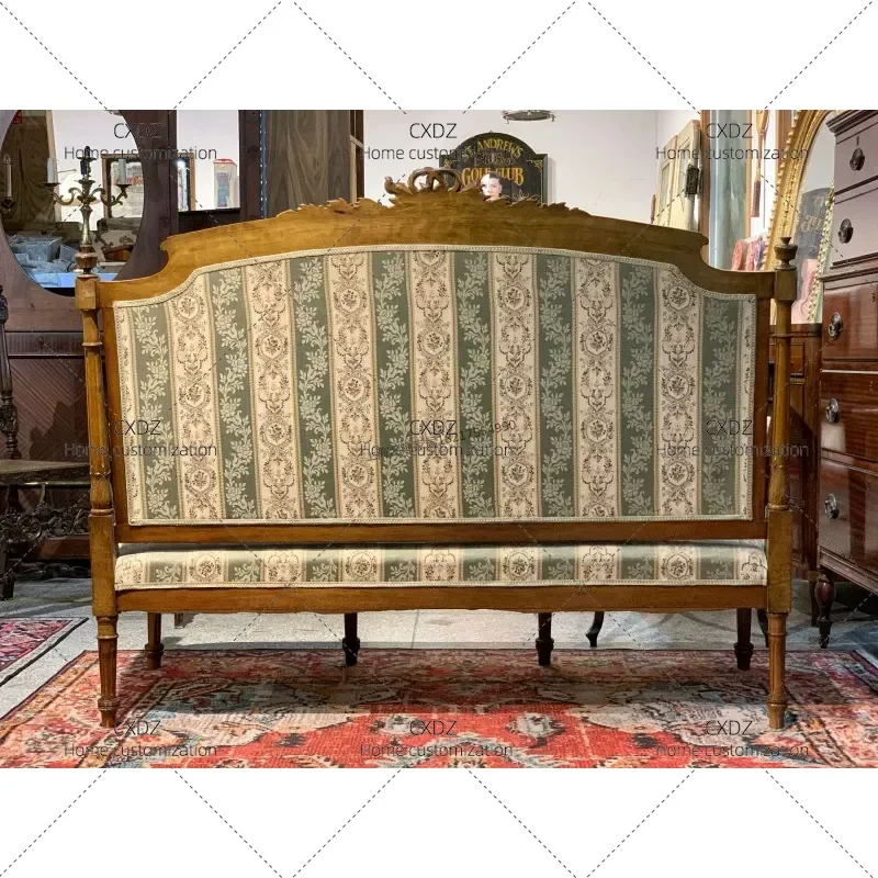 Solid Wood Sofa Hand Carved Retro Antique Style Double Three Seater Leisure Chair Medieval Furniture Customizable