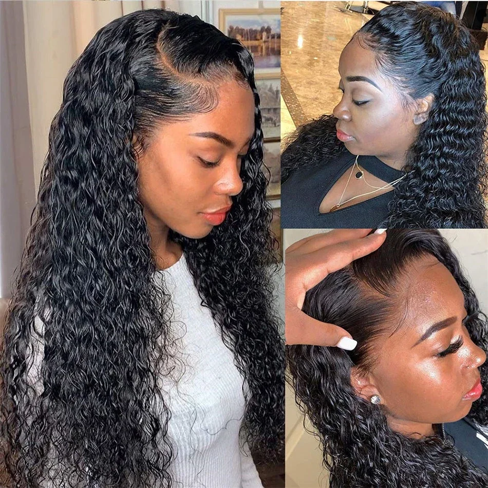 13x6 HD Transparent Lace Front Human Hair Wigs Raw Indian Water Curly Wave 40 Inch Long Jerry Curly Human Hair Frontal Wigs