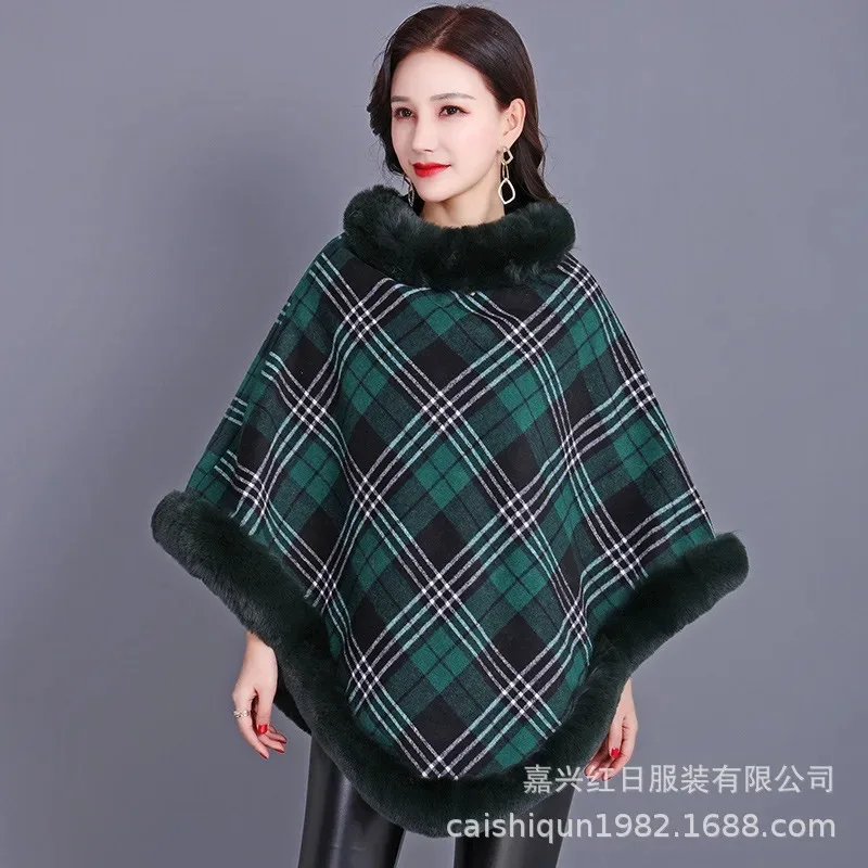 

Новинка осени 202, женское утягивающее клетчатое пальто без рукавов с шалевым воротником из кроличьего меха на флисовой подкладке, элегантная осенняя верхняя одежда, куртка